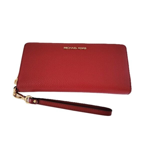 Michael Kors Jet Set Travel Large Travel Continental Wallet Cherry Leather - Picture 1 of 6